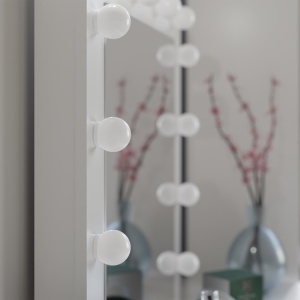 Masuta machiaj cu Oglinda LED si 2 Sertare pentru Cosmetice, Set Masa toaleta 80 cm, Alb, masuta cosmetica, vanity - SEA553 - Img 3