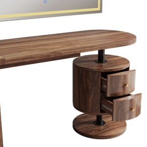 Masuta machiaj cu Oglinda LED si 2 Sertare pentru Cosmetice, Set Masa toaleta 120 cm, Maro, masuta cosmetica, vanity - SEM244 - Img 5