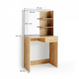 Masuta machiaj cu Oglinda LED si 2 Sertare pentru Cosmetice, Set Masa toaleta 75 cm, Maro, masuta cosmetica, vanity - SEM217 - Img 5