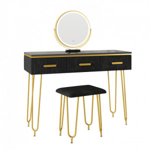 Masuta machiaj cu Oglinda LED si 3 Sertare pentru Cosmetice, Set Masa toaleta 100 cm, Negru, masuta cosmetica, vanity - SEN240 - Img 5