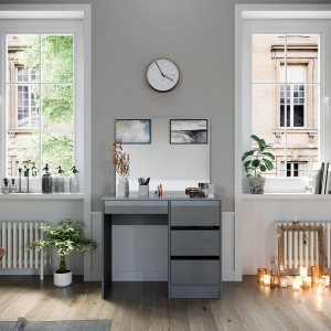 Masuta machiaj cu Oglinda LED si 4 Sertare pentru Cosmetice, Set Masa toaleta 90 cm, Gri, masuta cosmetica, vanity - SEG223 - Img 7
