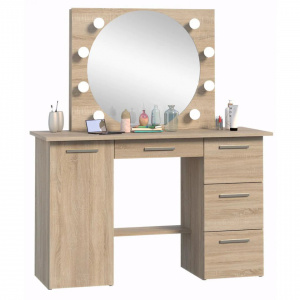 Masuta machiaj cu Oglinda LED si 4 Sertare pentru Cosmetice, Set Masa toaleta 120 cm, masuta cosmetica, vanity - SEM513 - Img 3
