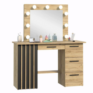 Masuta machiaj cu Oglinda LED si 4 Sertare pentru Cosmetice, Set Masa toaleta 120 cm, Stejar, masuta cosmetica, vanity - SEM517 - Img 4