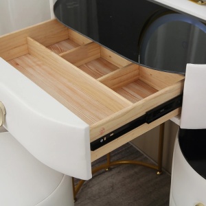 Masuta machiaj cu Oglinda LED si 4 Sertare pentru Cosmetice, Set Masa toaleta 60 cm, Alb, masuta cosmetica, vanity - SEA170 - Img 3