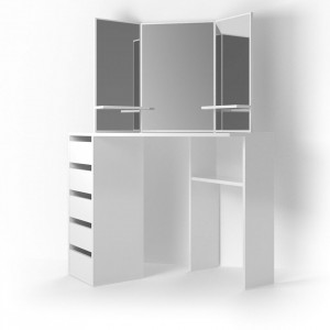 Masuta machiaj cu Oglinda LED si 5 Sertare pentru Cosmetice, Alb, masuta cosmetica, vanity - SEA255 - Img 5