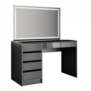 Masuta machiaj cu Oglinda LED si 5 Sertare pentru Cosmetice, Set Masa toaleta 120 cm, Gri, masuta cosmetica, vanity - SEG208 - Img 6