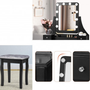 Masuta machiaj cu Oglinda LED si 5 Sertare pentru Cosmetice, Set Masa toaleta 80 cm, masuta cosmetica, vanity - SEN236 - Img 2