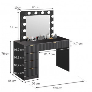Masuta machiaj cu Oglinda LED si 5 Sertare pentru Cosmetice, Set Masa toaleta 120 cm cu Riflaj, masuta cosmetica, vanity - SEN22 - Img 4