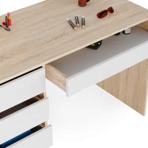 Masuta machiaj cu Oglinda LED si 5 Sertare pentru Cosmetice, Set Masa toaleta 120 cm, Alb, masuta cosmetica, vanity - SEM238 - Img 5