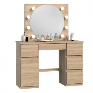 Masuta machiaj cu Oglinda LED si 5 Sertare pentru Cosmetice, Set Masa toaleta 120 cm, masuta cosmetica, vanity - SEM519 - Img 5