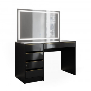 Masuta machiaj cu Oglinda LED si 5 Sertare pentru Cosmetice, Set Masa toaleta 120 cm, Negru, masuta cosmetica, vanity - SEN254 - Img 8