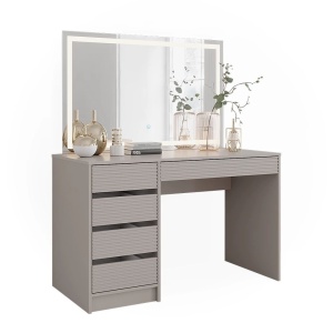 Masuta machiaj cu Oglinda LED si 5 Sertare pentru Cosmetice, Set Masa toaleta 120 cm, masuta cosmetica, vanity - SEC214 - Img 5