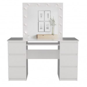 Masuta machiaj cu Oglinda LED si 6 Sertare pentru Cosmetice, Set Masa toaleta 130 cm, Alb, masuta cosmetica, vanity - SEA542 - Img 4