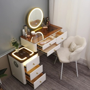 Masuta machiaj cu Oglinda LED si 6 Sertare pentru Cosmetice, Set Masa toaleta 120 cm, Alb, masuta cosmetica, vanity - SEA163 - Img 6