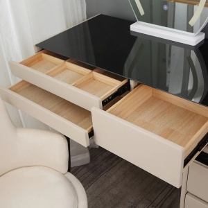 Masuta machiaj cu Oglinda LED si 6 Sertare pentru Cosmetice, Set Masa toaleta 80 cm, Alb, masuta cosmetica, vanity - SEA169 - Img 5