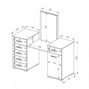Masuta machiaj cu Oglinda LED si 6 Sertare pentru Cosmetice, Set Masa toaleta 140 cm, Alb, masuta cosmetica, vanity - SEA265 - Img 5
