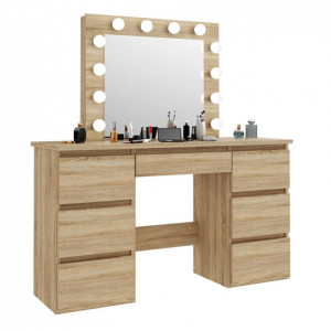 Masuta machiaj cu Oglinda LED si 7 Sertare pentru Cosmetice, Set Masa toaleta 120 cm, masuta cosmetica, vanity - SEM507 - Img 3
