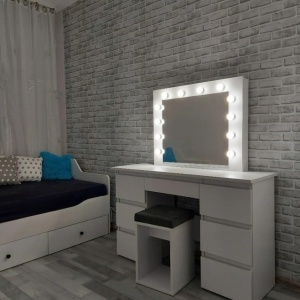 Masuta machiaj cu Oglinda LED si 7 Sertare pentru Cosmetice, Set Masa toaleta 120 cm, Alb, masuta cosmetica, vanity - SEA516 - Img 12