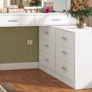 Masuta machiaj cu Oglinda LED si 8 Sertare pentru Cosmetice, Set Masa toaleta 167 cm, Alb, masuta cosmetica, vanity - SEA819 - Img 4