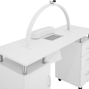 Masuta manichiura, 120 cm, masa cosmetica cu Aspirator incorporat, pernita - Alb - MANIA5 - Img 7