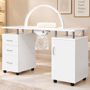 Masuta manichiura, 120 cm, masa cosmetica cu Aspirator incorporat, pernita - Alb - MANIA5