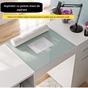 Masuta manichiura Alba / Roz / Neagra, 108 cm, birou, masa cosmetica pentru salon cu Aspirator Incorporat, Pernita, Sertare, Dulapuri si Rafturi - MANIA208 - Img 10