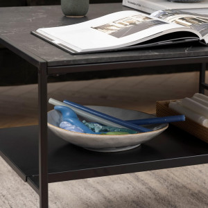 MCN8 - Masuta de cafea, 70 x 70 cm, cu raft, picioare metalice, blat cu Imitatie de Marmura - Negru - Img 3