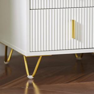 NOA29 - Set 2x Noptiere albe 40x40x47 cm, riflaje, cu sau fara Priza, cu 2 sertare, dormitor - Alb-Auriu - Img 5