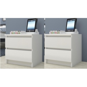 NOA80 - Set 2 Noptiere, 60 cm, cu 2 Sertare - Alb / Sonoma / Culoarea Stejar