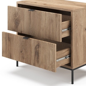 NOM210 - Set 2x Noptiere 66 cm, cu 2 sertare, pentru dormitor - Culoarea Stejar - Negru - Img 5