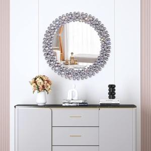 OGG207 - Oglinda ornamentala 45 / 60 / 86 cm, pentru perete, dormitor, living - Argintie - Img 4