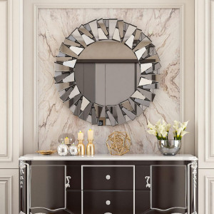 OGG32 - Oglinda ornamentala 80 cm, pentru perete, dormitor, living - Argintie