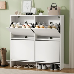 PANA205 - Pantofar 100 cm ingust, 4 compartimente, pantofare, depozitare pantofi, mobilier hol - Alb - Img 2