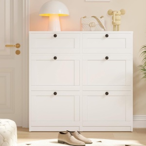 PANA31 - Pantofar 105cm ingust, 4 compartimente si 2 sertare, pantofare, depozitare pantofi, mobilier hol - Alb / Negru