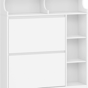PANA34 - Pantofar 95 cm ingust, 2 compartimente si Rafturi, pantofare, depozitare pantofi, mobilier hol - Alb - Img 2