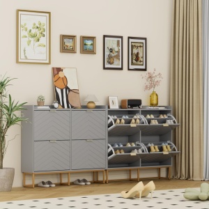 PANN5 - Pantofar 100 cm ingust, 4 compartimente, pantofare, depozitare pantofi, mobilier hol - Negru / Albastru / Gri - Auriu - Img 5