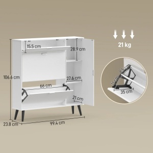 Pantofar alb, 99 cm, pantofare, depozitare pantofi, mobilier hol cu rafturi - PANA40 - Img 10