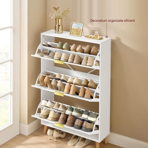 Pantofar alb riflaj, 80cm ingust, 3 compartimente, pantofare, depozitare pantofi, mobilier hol - PANA38 - Img 6