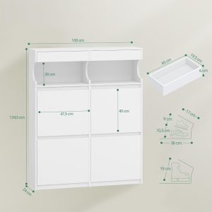 Pantofar alb sau maro, 100 cm ingust, 4 compartimente, Sertare si Rafturi, pantofare, depozitare pantofi, mobilier hol - PANA36 - Img 8