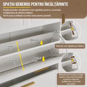 Pantofar Ingust, 120 cm sau 95 cm, pantofare, depozitare pantofi, mobilier hol - Alb - PANA207 - Img 12