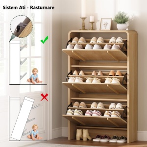 Pantofar maro ingust 70 cm cu 3 compartimente, pantofare cu Riflaje, depozitare pantofi, mobilier hol - PANM10 - Img 4