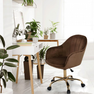 SCA604 - Fotoliu birou cu roti, scaun tapitat, scaun masuta toaleta, machiaj - Maro-Auriu