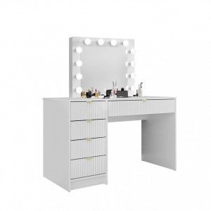 SEA93 - Set Masa Alba toaleta cu riflaj, 120 cm, cosmetica, masuta machiaj, oglinda cu LED cu sau fara Priza, cu sau fara scaun - Img 4