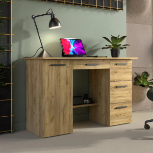 BIM511 - Birou 120 cm, masa de calculator cu 4 sertare si 1 dulap, office - culoarea Stejar