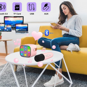 CADC5 - Set Sistem Mini Karaoke si 1 Mini Microfoan, Jucarii copii, Cadou pentru Craciun, Petreceri in familie - Roz - Img 5