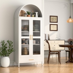 DUA205 - Vitrina 80 cm, Dulap rotund pentru birou, Biblioteca Living, Rafturi Dormitor, Dining, Hol - Alb - Img 9