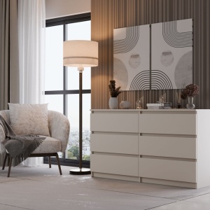 LAC507 - Comoda 140 cm, cu 6 sertare, pentru dormitor, living, dining - Crem - Img 5
