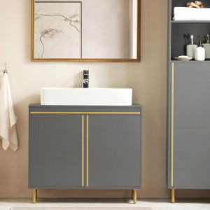 LISIA3 - Set Mobilier Baie Marga 2 piese - masca chiuveta, dulap inalt - Gri - Auriu - Img 7