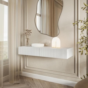 MAA42 - Masuta Consola suspendata Alba, 90 / 110 cm, masa de toaleta cu 1 / 2 sertar(e), cosmetica machiaj, vanity - Img 2