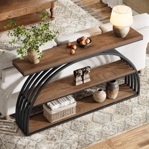 MACI35 - Masa Consola curbata, 160 cm, masuta hol, living, dormitor - Negru - Maro - Img 7